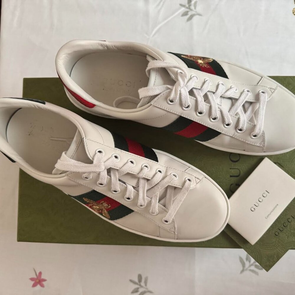 Gucci Men’s Ace Sneaker with Bee – White Leather | Size 9.5 - Picture 2 of 12